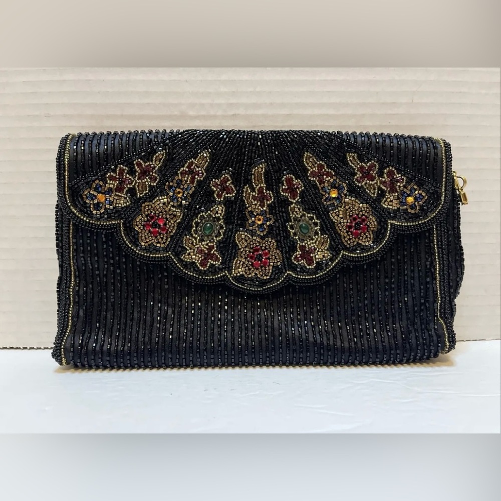 Hashimoto Delill Handbags Limited 1950's Clutch Handbag Beaded Floral Vintage